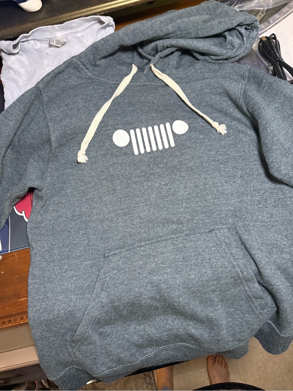 J. America Heather Gray Hoodie with White Jeep Grill Graphic